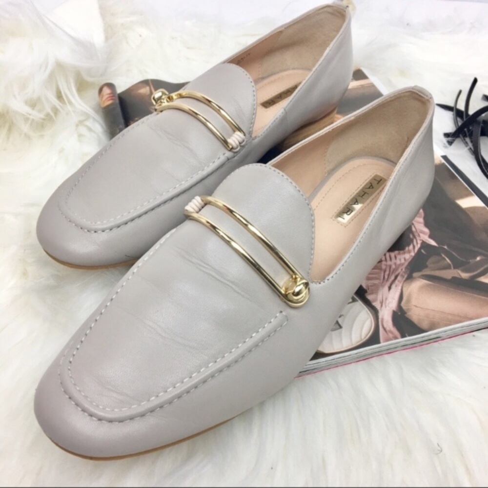 Tahari Salty Leather Gold Clamp Flat Loafers - Picture 3 of 8
